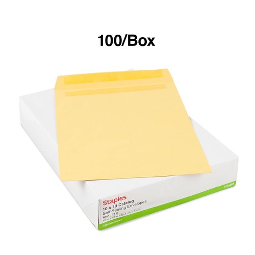 Staples 534818 Self Seal Catalog Envelopes 10-Inch L X 13-Inch H Brown 100/Bx (534818/19022)
