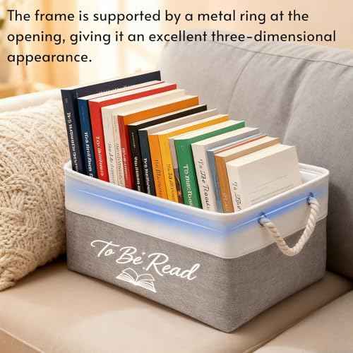 Book Storage Basket TBR Book Lover Gifts To Be Read List Storage Bin Reading Accessories?a bookish gift for students teachers homes as well as book club members and librarians (White + Gray)