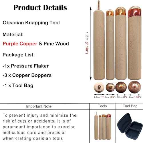 Flint Knapping Tools Kit Obsidian Crafting Tool, Dragon Crystal Stone Age Toolkit, Flint Napping Tools for Both Pros and Beginners, Including 1 Pressure Flaker,3 Copper Boppers,1 Tool Bag