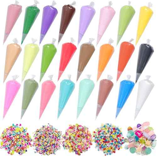 24PCS 100g Cream Kit Fake Whipped Cream Glue Clay Summer Craft DIY Decorations Rainbow Themed Cream DIY Making Art Craft Kit for Handmade Phone Case Mirror Jewelry Accessories