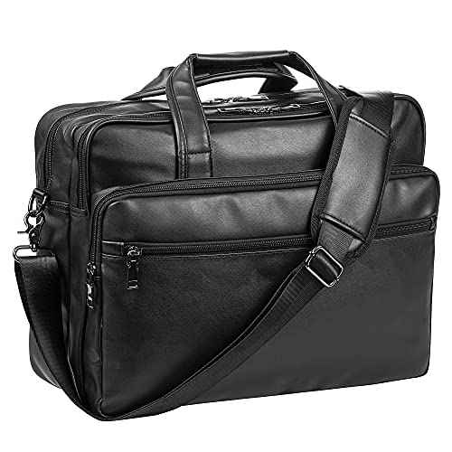 seyfocnia Leather Laptop Bag, Men's 15.6 Inche 17.3 Inche Messenger Briefcase Business Satchel Computer Handbag Shoulder Bag