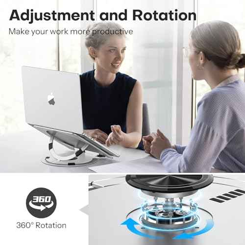 OMOTON Portable Laptop Stand for Desk, Ergonomic Computer Stand with 360¡Æ Rotating Base, 5-Level Adjustable Aluminum Foldable Mount, Compatible for 10-15.6" Laptops