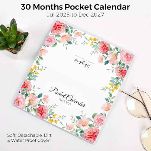 Pocket Calendar 2025-2027 for Purse, 2025-2026 Pocket Planner 30 Months with Soft Waterproof Cover and Premium Paper, 6.5" x 3.5", Floral