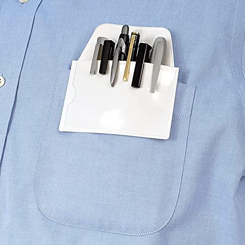 5X Flat White Flappy Super Duper Thick Pocket Protectors with ID Holder - Ideal for Shirts and lab Coat Front Pockets - Hold Pens, Cards, Notebooks