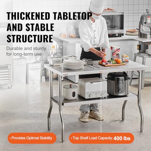 VEVOR Double Layer Stainless Steel Foldable Work Table 48x24 Inch for Commercial Kitchen & Outdoor Use