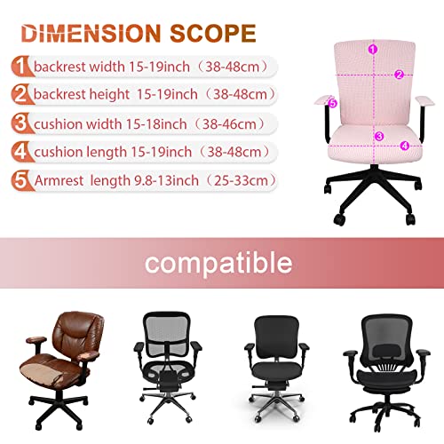XL Pale Pink Stretch Office Chair Cover Set with Armrest Pads - 4 Pieces