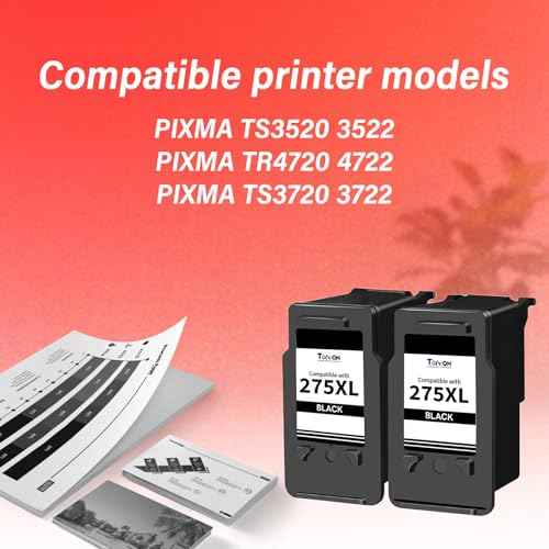 Remanufactured Ink Cartridges Replacement for Canon 275 Black Ink 275XL PG-275 PG-275XL Black Ink for TR4722 TS3722 TS3522 TR4720 TS3500 TS3520 TR4700 TS3720 Printer(2 Black)