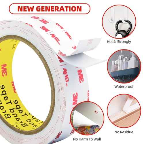Double Sided Tape Heavy Duty, 1" x 9.85FT Removable Mounting Tape for Wall, Extra Strong Foam Tape, Picture Hanging Adhesive Strips Waterproof for Cars, Walls, Home, Office D?cor