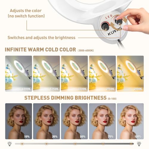 10X Magnifying Glass with Light and Stand, 24W & 2200 Lumens Infinite Warm-Cold Dimming Mag Lamp for Estheticians, 2-in-1 LED Floor Lamp with 4 Wheel Rolling Base for Crafts Reading Facial Nail
