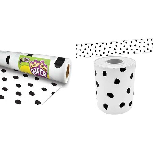 Black Painted Dots on White Better Than Paper® Bulletin Board Roll and Teacher Created Resources Black Painted Dots on White Straight Rolled Border Trim (TCR8910)