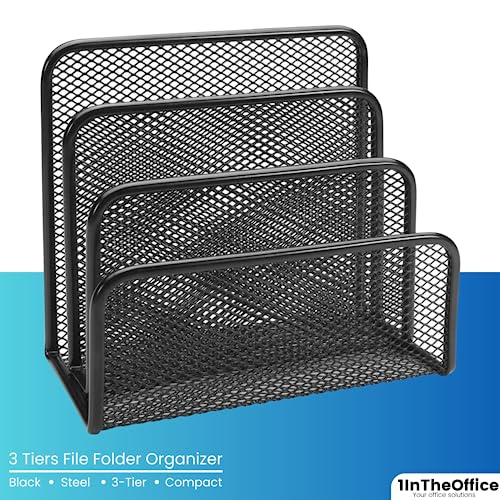 Mesh Vertical Desk File Organizer - Multi-Compartment Office Mail Sorter, Black