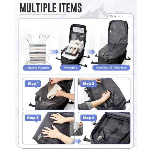 Vacuum Travel Backpack with Pump,Personal Item Carry on Backpacks Flight Approved 18x14x8 inches Men Women, Laptop Waterproof Work Compression bags hiking Casual Daypack 60L Water Resistant Luggage