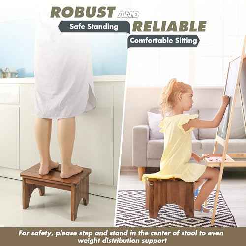 Wooden Step Stool, 9in One Step Stool for Adults, Wooden Beside Step Platform with 550 Load Capacity, Heavy Duty/Portable/Nonslip/Durable Construction Safe Step Support for Bedroom/Home Kitchen
