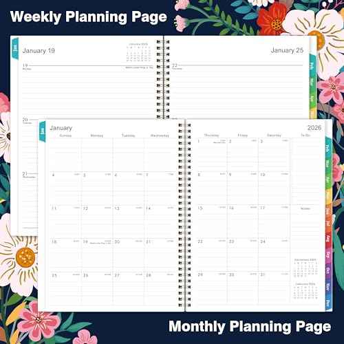 2026 Planner - 2026 Planner Weekly and Monthly from Jan. 2026 - Dec. 2026, Calendar 2026 Planners 8.5 x 11, 12 Monthly Calendar with Colorful Tabs, Inner Pocket and Floral Cover