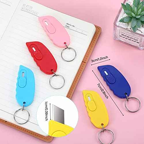 Minatee 12 Pack Mini Box Cutter Portable Mini Keychain Box Cutter with Auto Retractable Blade Pocket Utility Knives Small Letter Opener for Opening Packages(Classical Color)