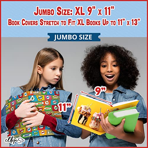 ELLOPI Light Blue Stretchable Book Cover - Jumbo Fits Most Textbooks Up to 11"