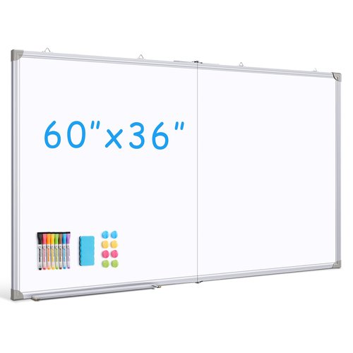 DOLLAR BOSS Large White Board 60 x 36 Inch Foldable Magnetic Whiteboard for Wall, Portable Double Sided Dry Erase Board, Aluminum Frame Message Board for School, Office, Classroom with Eraser, Markers