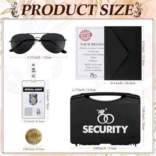 Aoriher Ring Wedding Bearer Security Set Include Ring Bearer Box Security Badge Sunglass Earpiece Bow Tie ID Badge Holder with ID Card Envelope Invitation Card for Proposal Gift(18 Pcs)