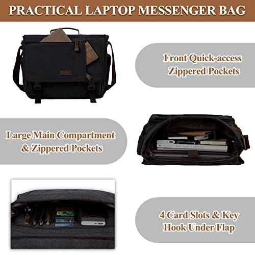 VASCHY Messenger Bag for Men,Canvas Briefcases 15.6in Laptop Bag Crossbody Satchel Computer Bags for Work Office Women