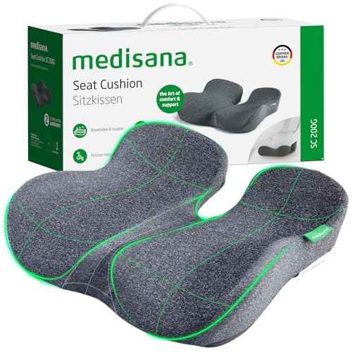 Medisana Seat Cushion, SC 200G Seat Cushions for Office Chairs, Car Seat, Wheelchair - Sciatica & Tailbone & Coccyx Pain Relief Pillow for Driver Sedentary People£¨Size:22.8 * 16.5 * 4.3 in-Grey£©