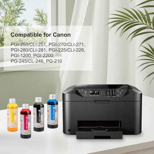 4¡¿100 ML Ink Refill Kit, Compatible for 280/281 270/271 250/251 1200 2200 1500 2500 PG210 CL211 PG245 CL246 Suitable PIXMA iP7220 MG5420 MG5520 MG6420 MX722 MX922 Printers, 4 Colors BK C Y M