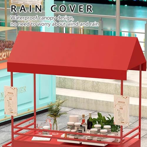 120cm Orange Food Vending Cart with Waterproof Canopy & Lockable Swivel Wheels