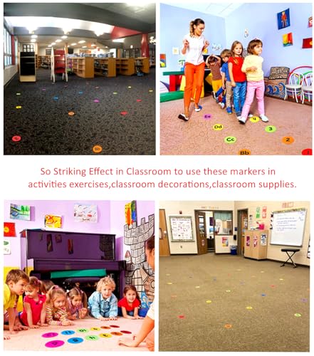 GetALift Numbered Carpet Dots for Classroom 1-26, 4 Inch Rug Spots with Bright Colors & Numbers - Strong Grip Rug Markers