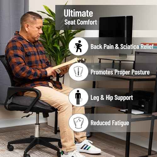 Mind Reader Air-Cloud Memory Foam Seat Cushion, Ergonomic Support for Lower Back, Coccyx, and Hip Pain Relief, Promotes Better Posture, Washable Cover, Gray