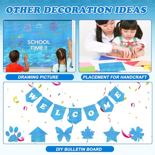 EggSun Under the Sea Blue Ocean Bulletin Board Paper Roll 14.8FT x 47IN Reusable Waterproof Backdrop Classroom Decor