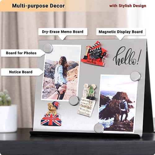 Large Magnetic Bulletin Board ? Dry Erase Memo Board with Stand ? Tabletop Metal Easel for Magnet Display ? 12x10 Inches + 4 Magnets