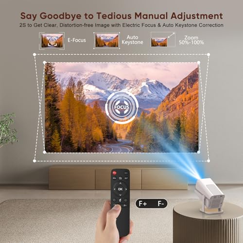 Mini Projector with Bluetooth, Electric Focus Portable Movie Projector with 270¡Æ Rotatable, 1080P HD Support, Auto Keystone, Compatible with Smartphone, TV Stick, Laptop, HDMI for Bedroom, Outdoor Use
