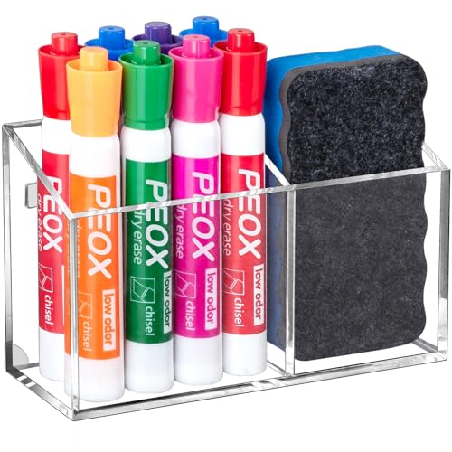 BEYGORM Clear Magnetic Dry Erase Marker Holder with 1 Pack - Anti-Slip Whiteboard & Refrigerator Organizer