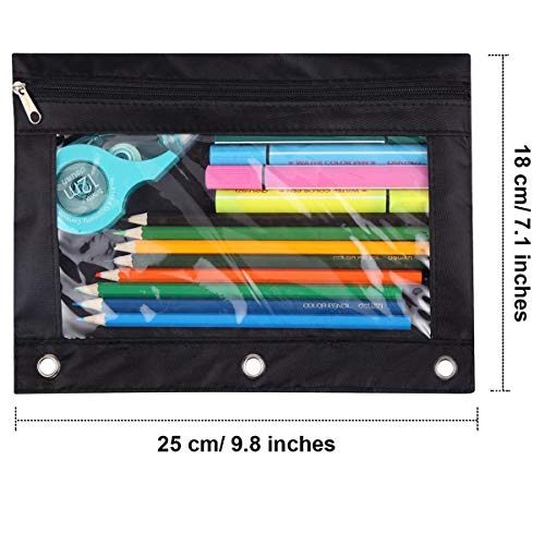 Black 2-Pack 3-Ring Pencil Pouches with Zipper for Binders & Cosmetics