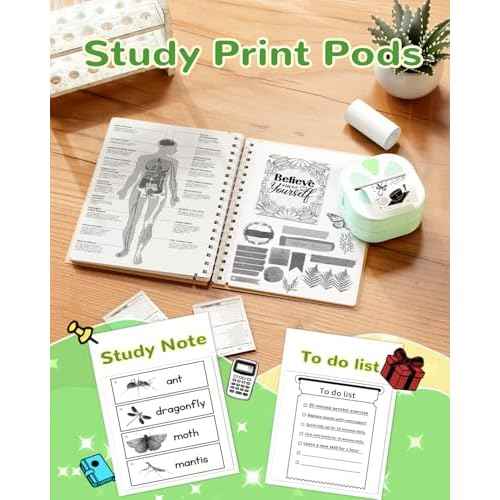 Sticker Printer, Print Pods Mini Printer, Bluetooth Thermal Sticker Maker Machine with 3 Rolls Paper, Print Pod Mini Printers for iphone, Impresora Port?til for Study Note, Journal, DIY, Kids Gift