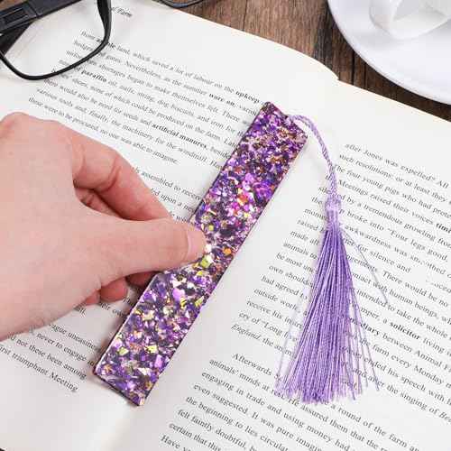2 Pcs Bookmarks for Girls, Glitter Resin Bookmarks Transparent Kids Art Bookmark with Colorful Silk Tassels for Women Girls Book Lovers Reading Presents