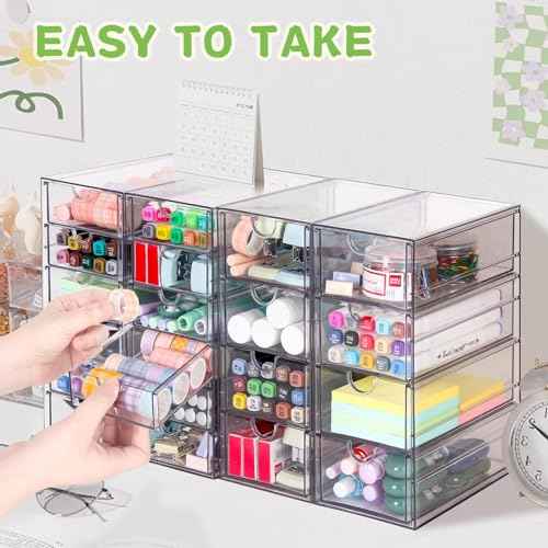 Acrylic Organizer with Drawers | 20 Drawers 4 Sets | Desk Organizer and Storage, Clear Makeup Organization, For Office/Art Supply/Craft Storage and Organization