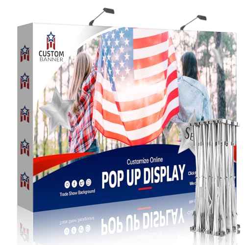 Fabric Pop Up Display Stand Custom Exhibit Booth Trade Show Backdrop Display Banner Collapsible Pop-Up Backdrop with Stand 10x7.5 FT