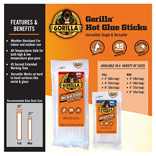 Gorilla Clear Mini Hot Glue Sticks 75 Count - 4 Inch Crafting Adhesives