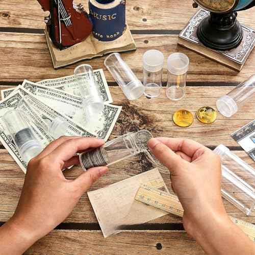 Qunclay 60 Pcs Quarter Tubes for Coins Clear Plastic Quarter Storage Tubes with Screw Lid Containers for Coins Collection Supplies (3 x 1 Inch)