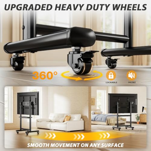 Heavy Duty Rolling TV Stand for 50-98 Inch TVs, Holds up to 200 Lbs — TVON with 1 Shelf, Mobile TV Cart