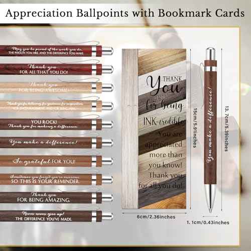 Fulmoon 100 Sets Christmas Employee Appreciation Gifts Bulk Include Thanksgiving Retractable Bamboo Ballpoint Pens Thank You Bookmark Card for Boss Manager Coworker Team Teacher Student Volunteer