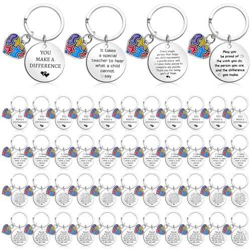 Sasylvia 48 Pcs Autism Awareness Keychain Autism Teacher Thank You Gifts Autism Teacher Appreciation Gifts for Autistic Children Boy Girl Mom Women Men Special Education ABA Therapist Gift