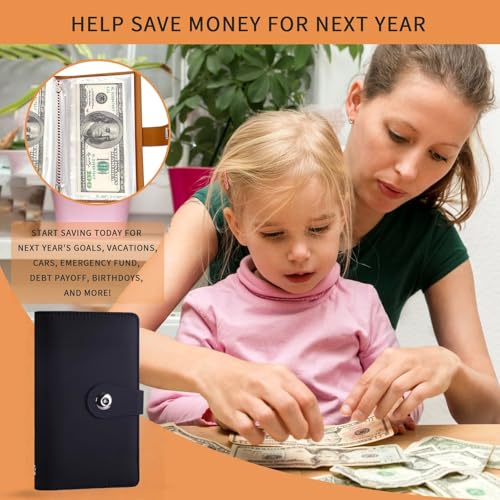 SUSOYAOCHEN Black Envelope Challenge Binder with Lock, Savings Book & 100 Envelopes