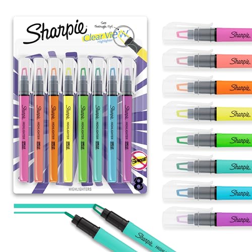 Sharpie Clear View Highlighter Sticks 8-Pack - Assorted Chisel Tip Markers, Smear-Resistant School & Office Supplies