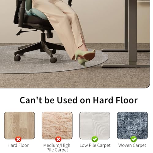 WASJOYE Office Chair Mat for Carpet, 36" Round Clear Home Carpet Chair Mat Protector Cover with Non-Slip Studded for Computer Desk Rolling Chair