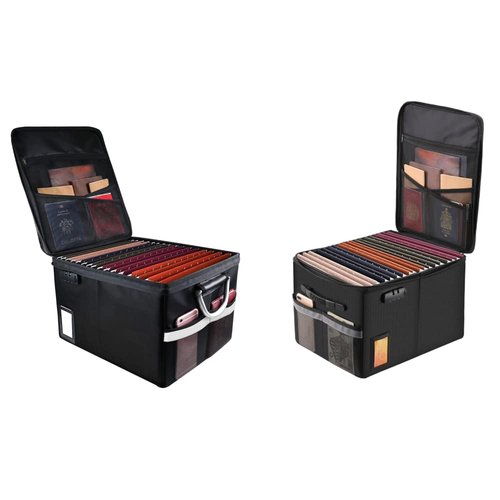 2 Pack Fireproof Document Box File Organizer Box, Fireproof File Cabinet Box Storage Filing Cabinet Box with Lock, Portable Office Safe Box for Hanging Letter/Legal Folder 16.1 x 12.9 x 11in (Black)