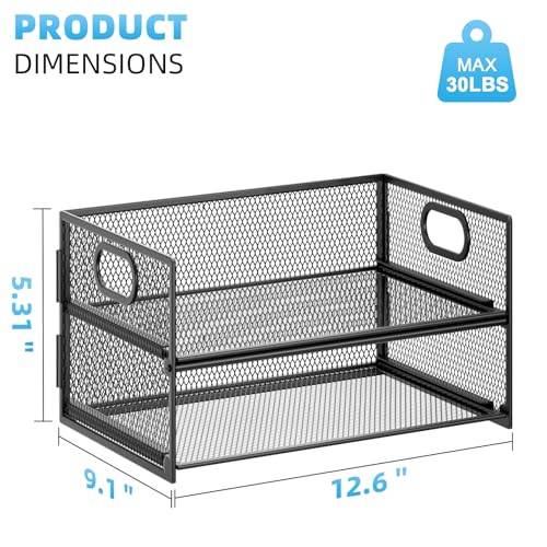 Marbrasse 2 Tier Paper Organizer Letter Tray, Mesh File Organizer with Handle, Paper Sorter Desk Organizer for Home Office Supplies - Black
