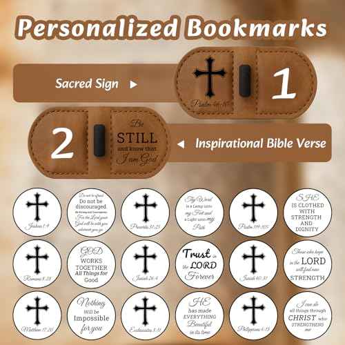 Bygone Mark Personalized Magnetic Leather Bookmark with Pen Holder - Inspirational Bible Verse Scripture Design, Custom Book Marker for Book Lovers Men Women (Brown-Philippians 4:13)