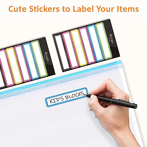 Sooez 24 Pack Mesh Zipper Pouch with Sticky Labels, A4 Mesh Bags for Board Game Puzzles Organization Storage, Durable Letter Size File Folders Organizer for Teacher School Classroom Office Supplies