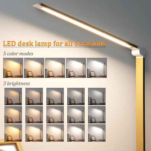 LED Desk Lamp with USB Ports,Touch Desk Lamps for Home Office with 5 Color Modes,3 Brightness Desk Light with Small Night Light,Reading Lamp Table Lamp for Bedroom Bedside Study Gold £¨with Adapter£©